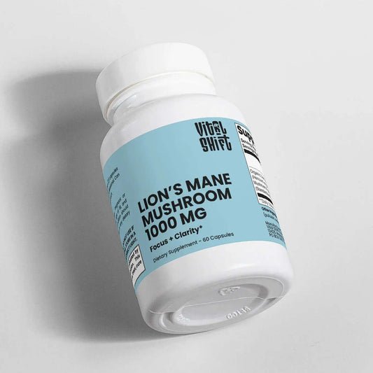 Vital Shift Lion's Mane Mushroom supplement bottle on a gray background