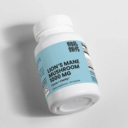 Vital Shift Lion's Mane Mushroom supplement bottle on a gray background